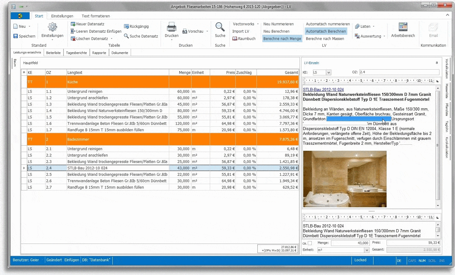 Das Leistungsverzeichnis der Handwerkersoftware mexXsoft X2